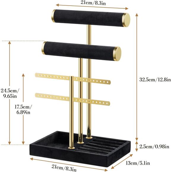 Jewelry Organizer Women Black 3 Tier Velvet Bracelet Watch Display Stand - Picture 3 of 7
